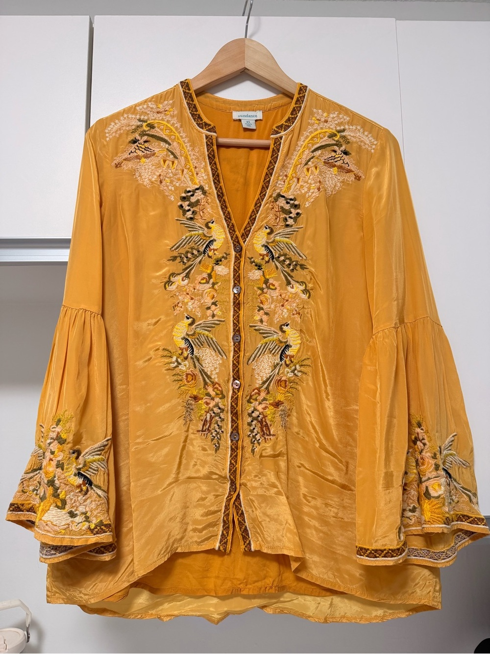 Sundance Mustard Embroidered Button-Front Tunic